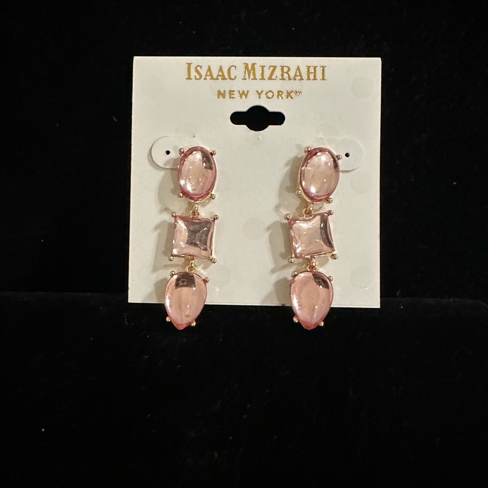 Isaac Mizrahi New York Linear Drop Gold Tone Pink Faceted Stones‎ Earrings NWT - Picture 7 of 9